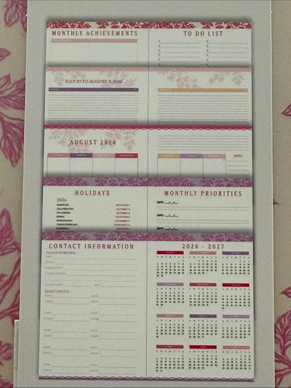 Penbrook Teacher Planner 2026-2027 - pink  floral